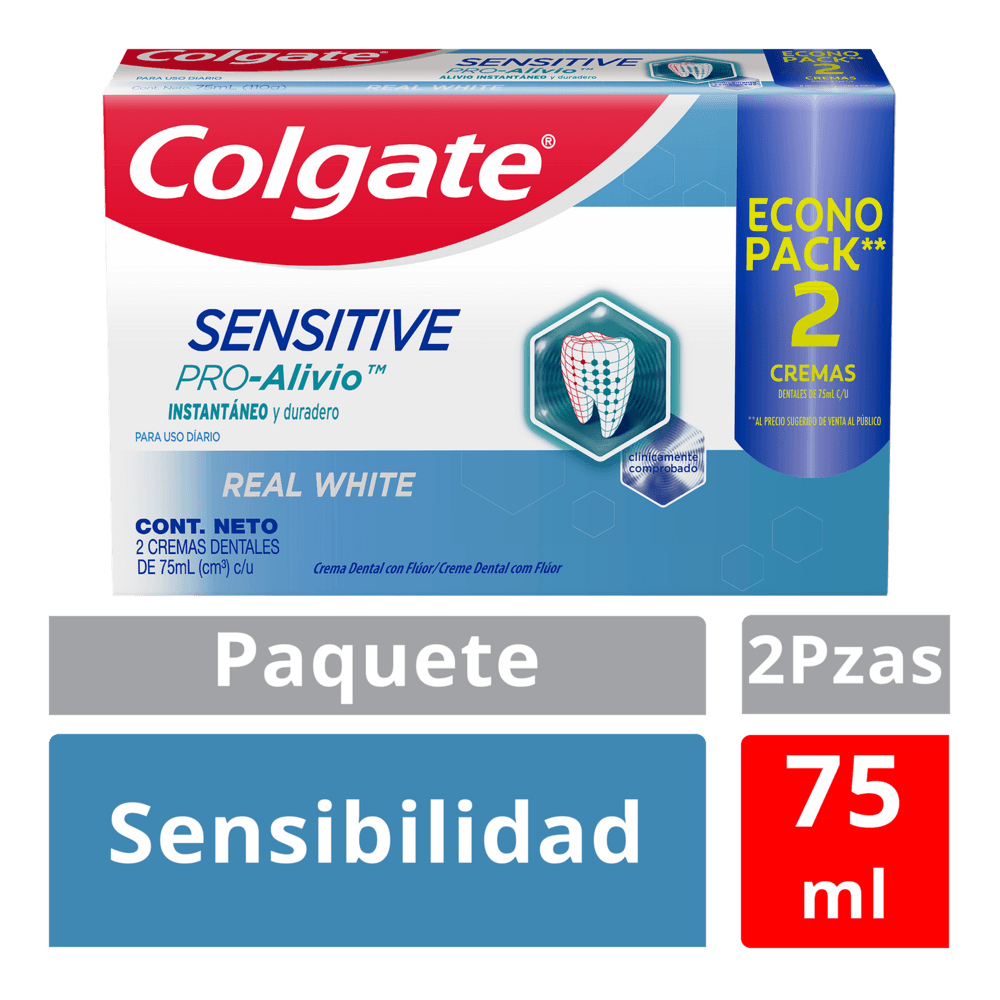 Crema Dental Colgate Sensitive Pro-alivio Real White X 75 Ml 2 Econopack