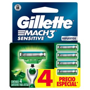 Repuesto Maquina Afeitar Gillette Mach 3 Sensitive X 4 Cartuchos