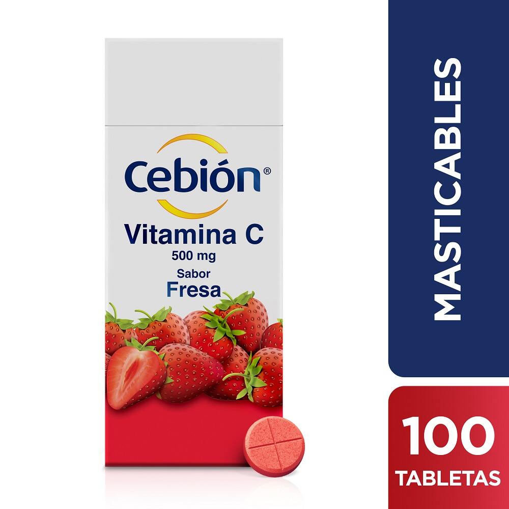 Cebion Vitamina C 500 Mg Fresa  X 100 Tabl Masticable