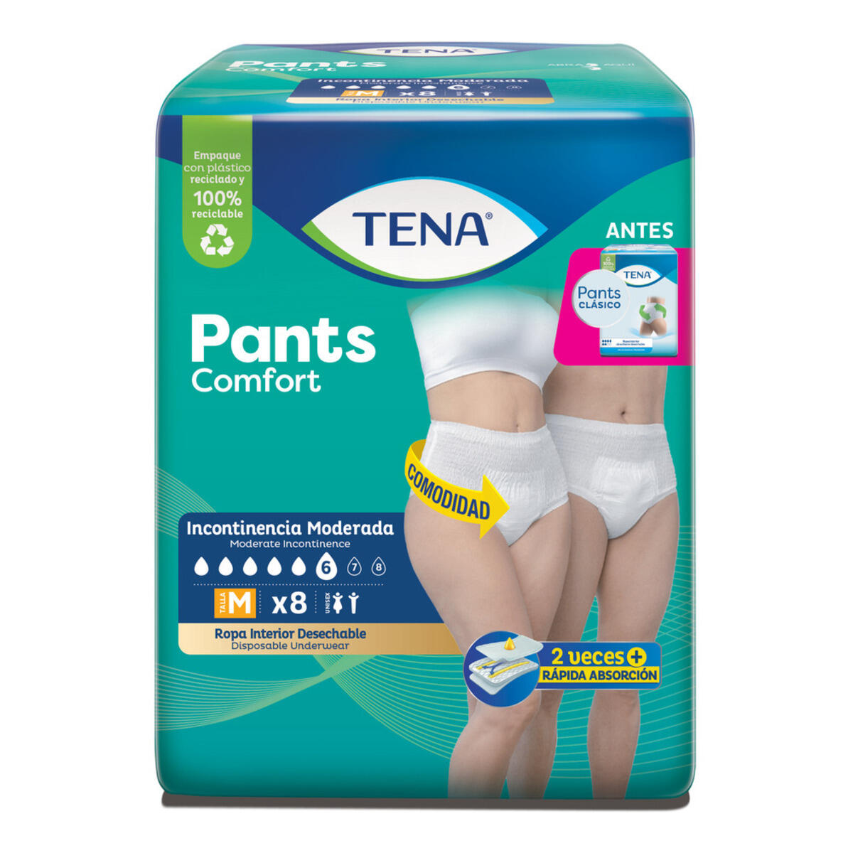 Tena Pants Clasico Talla M X 8 Und