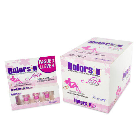 Dolorsin Fem Ibuprofeno/hioscina 400/20 Mg Caja X 10 Ofertas Pague 3 Lleve 4 Cap