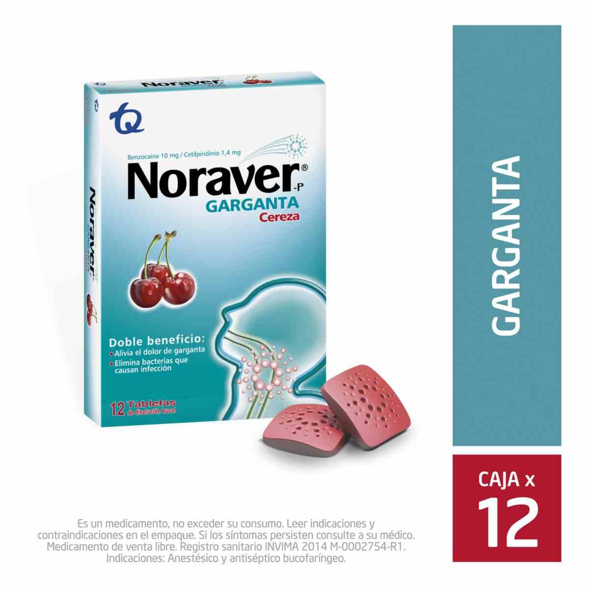 Noraver-p Cereza Benzocaina X 12 Tabl