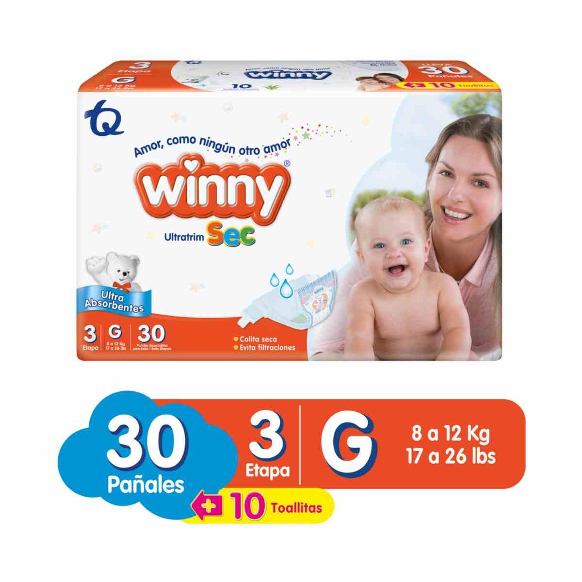 Panal Winny Ultratrim Sec Talla G/3 X 30 Und Gratis Toallas Humedas