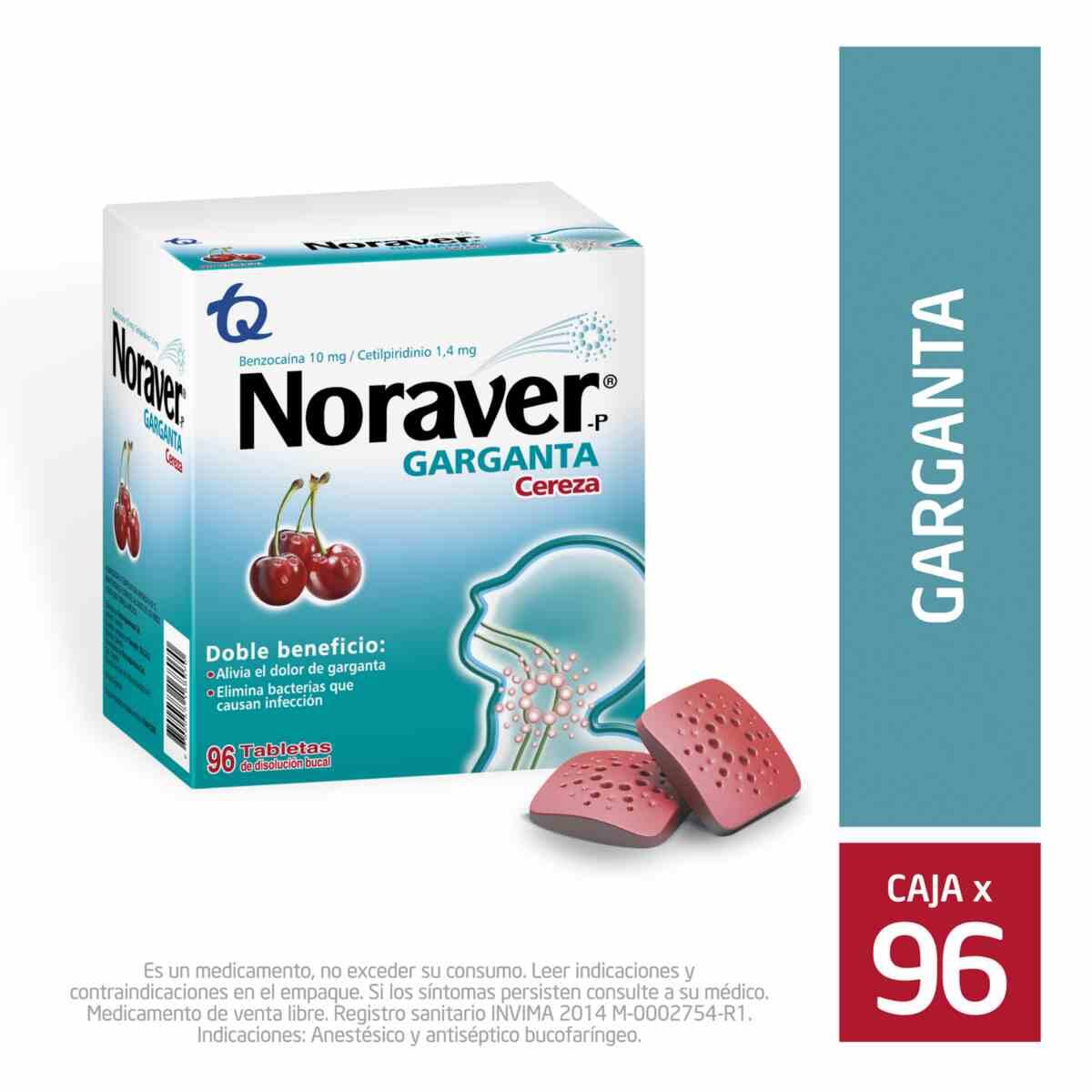 Noraver-p Cereza Benzocaina X 96 Tabl