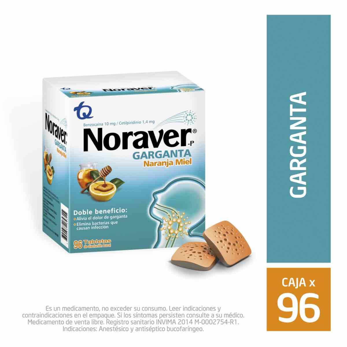 Noraver-p Naranja Miel Benzocaina X 96 Tabl