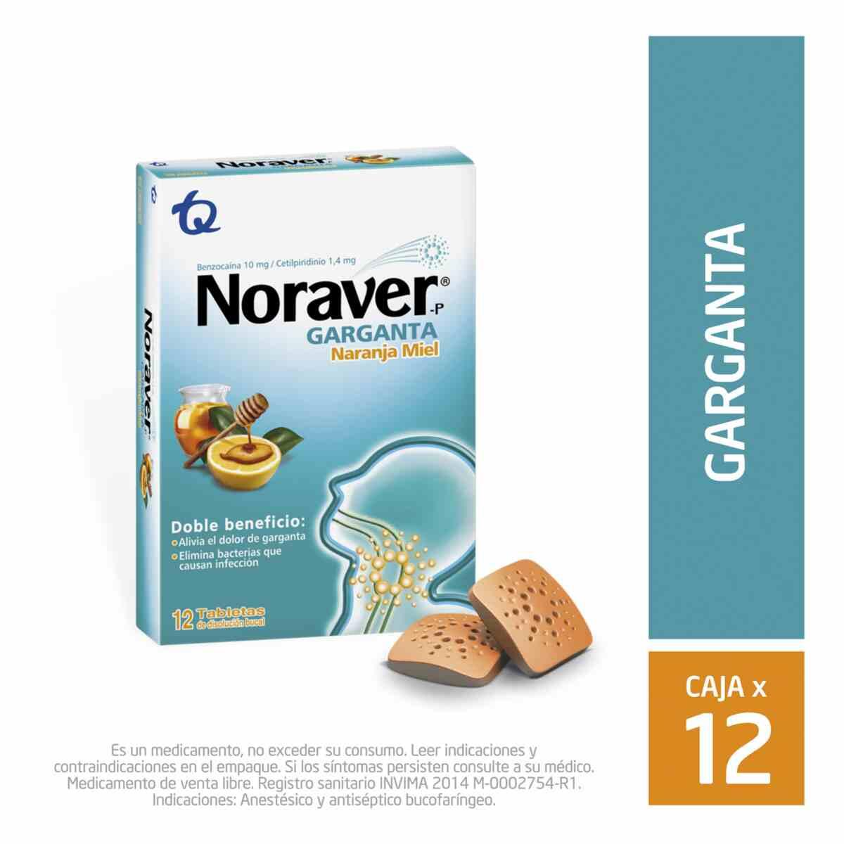 Noraver-p Naranja Miel Benzocaina X 12 Tabl