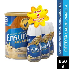 Ensure Advance Polvo Vainilla X 850 Gr Gratis 3 Ensure Advance X 220 Ml
