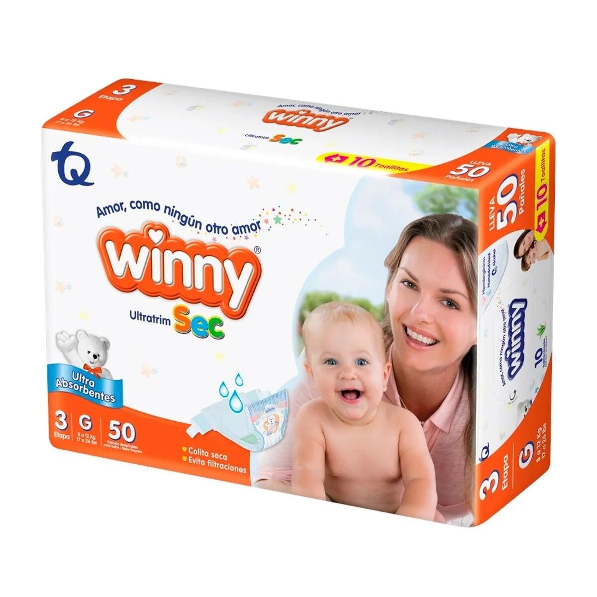 Panal Winny Ultratrim Sec Talla G/3 X 50 Und Gratis Toallas Humedas