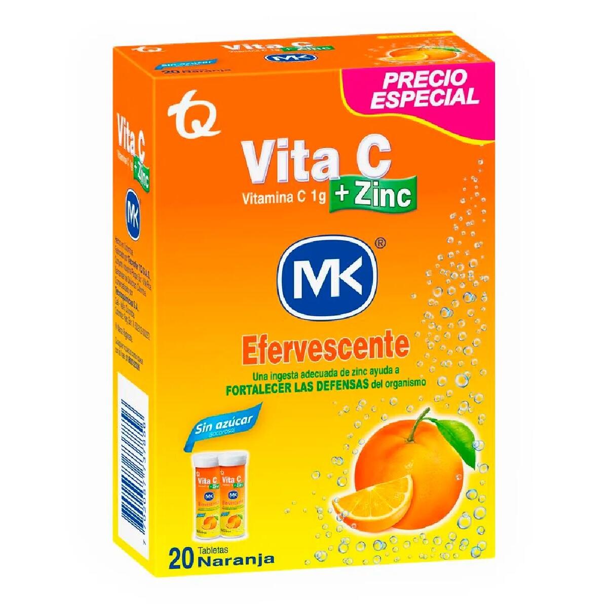 Vita C + Zinc Naranja X 10 Tabletas Efervescentes X 2 Und Precio Especial