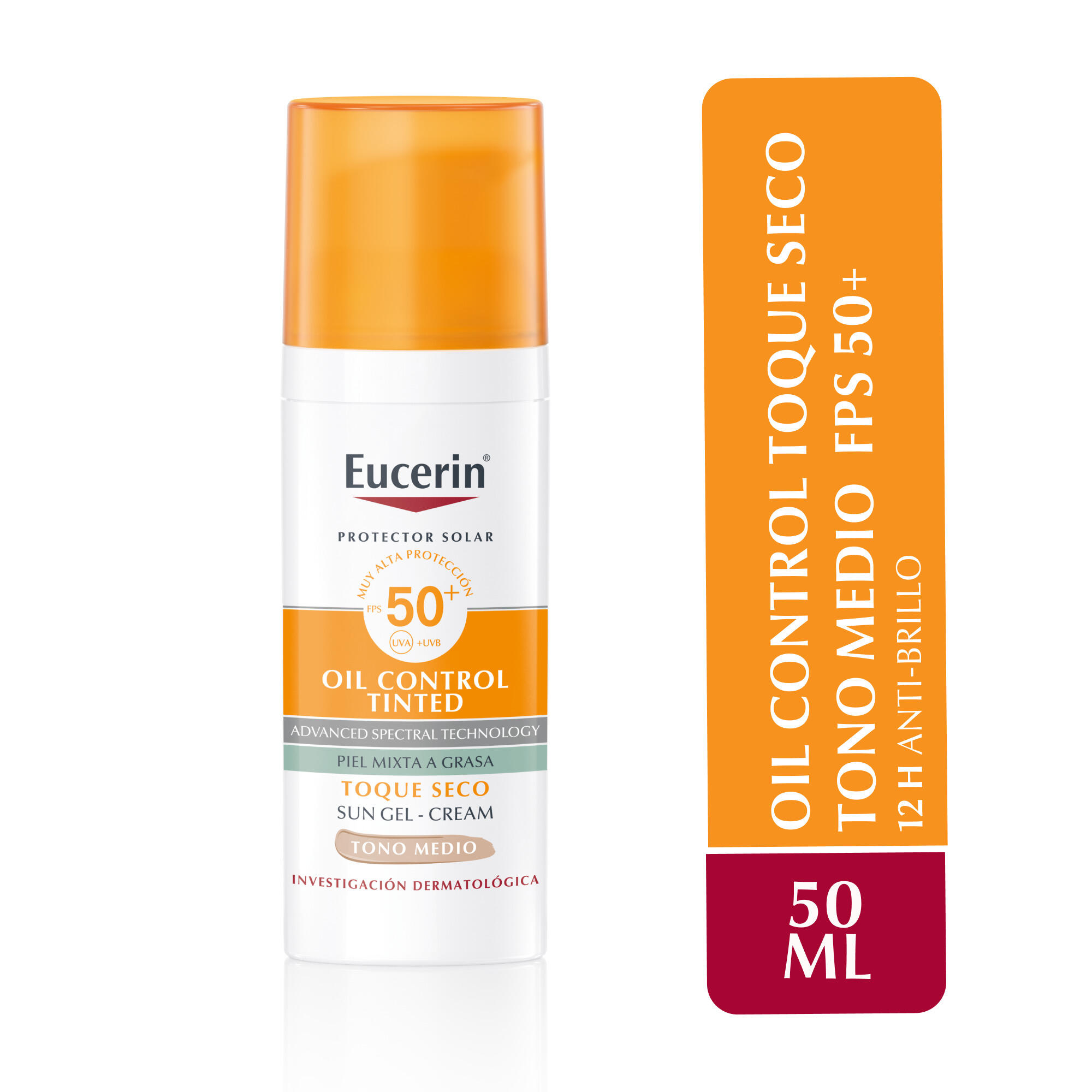 Protector Solar Eucerin Facial Sun Toque Seco Oil Control Fps 50+ Tono Medio X 50 Ml