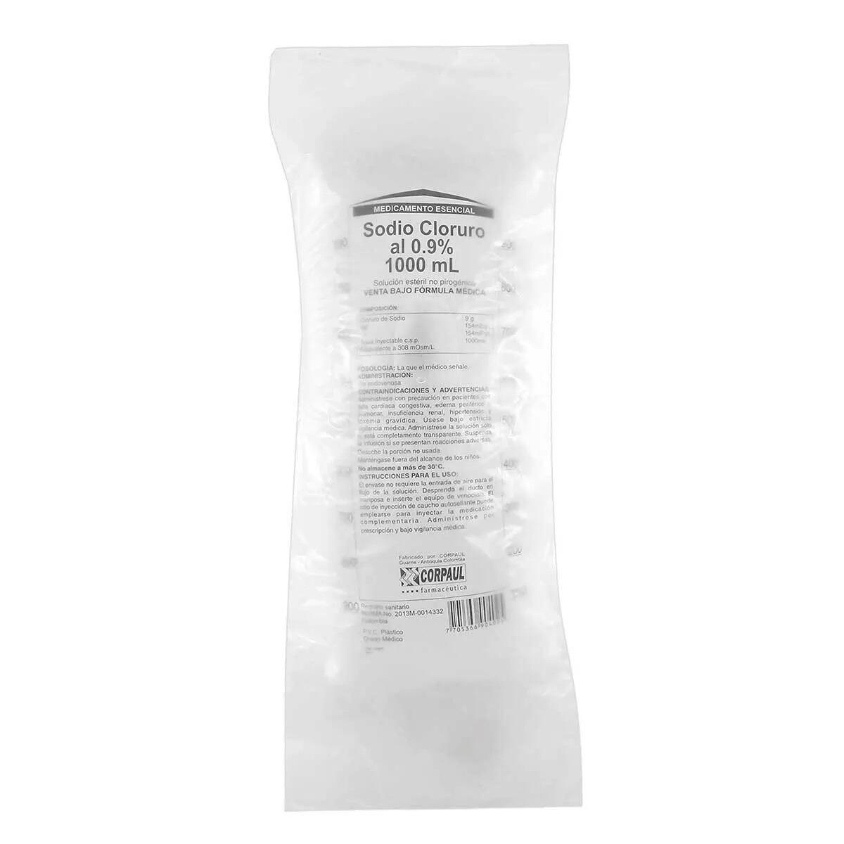 Suero Fisiologico Cloruro De Sodio 0.9% Bolsa X 1000 Ml