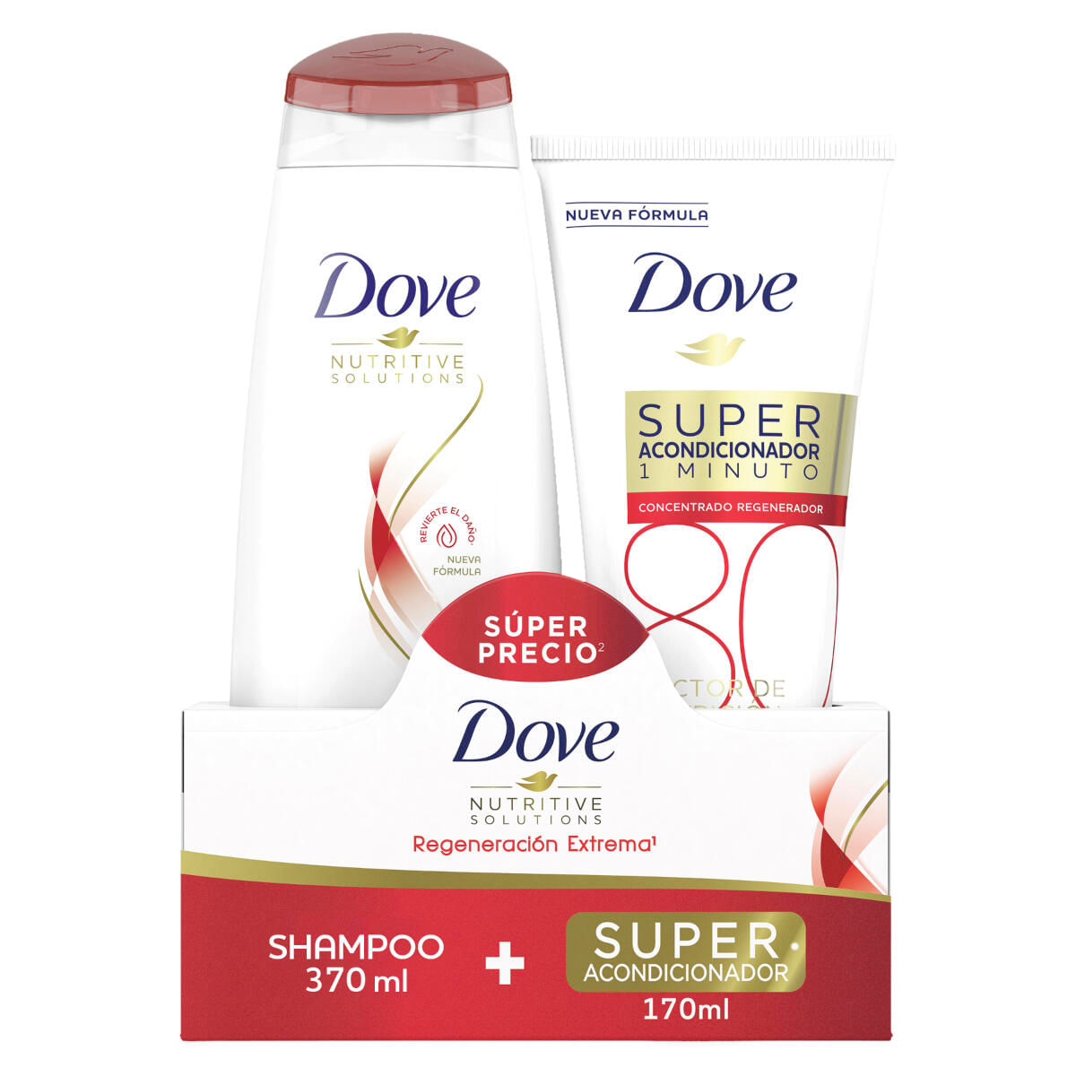 Shampoo Dove Regeneracion Extrema X 370 Ml + Super Acondicionador X 170 Ml Super Precio