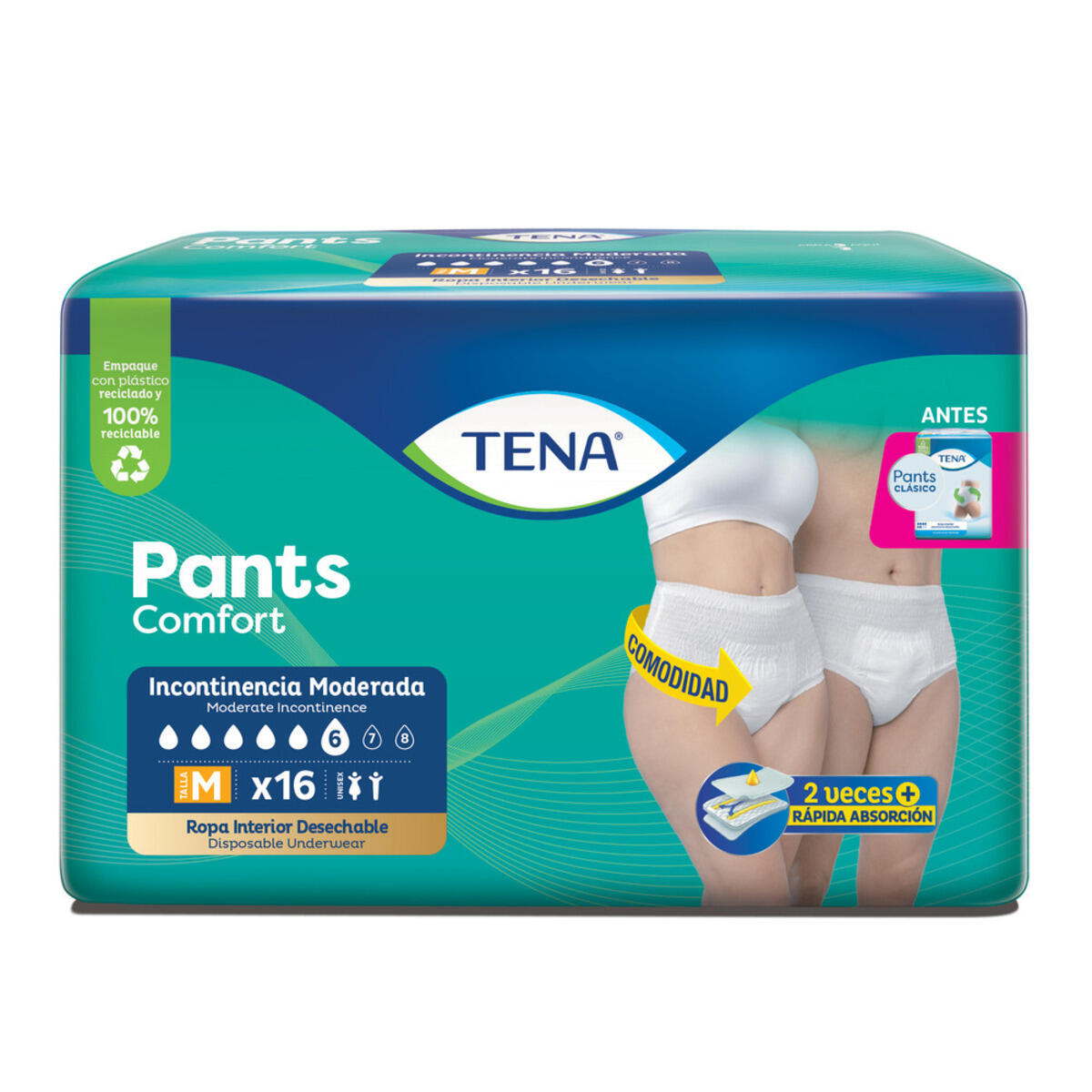 Tena Pants Clasico Talla M X 16 Und