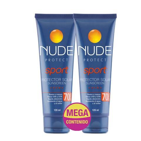 Protector Solar Nude Sport Spf 70 X 120 Ml X 2 Und Mega Contenido