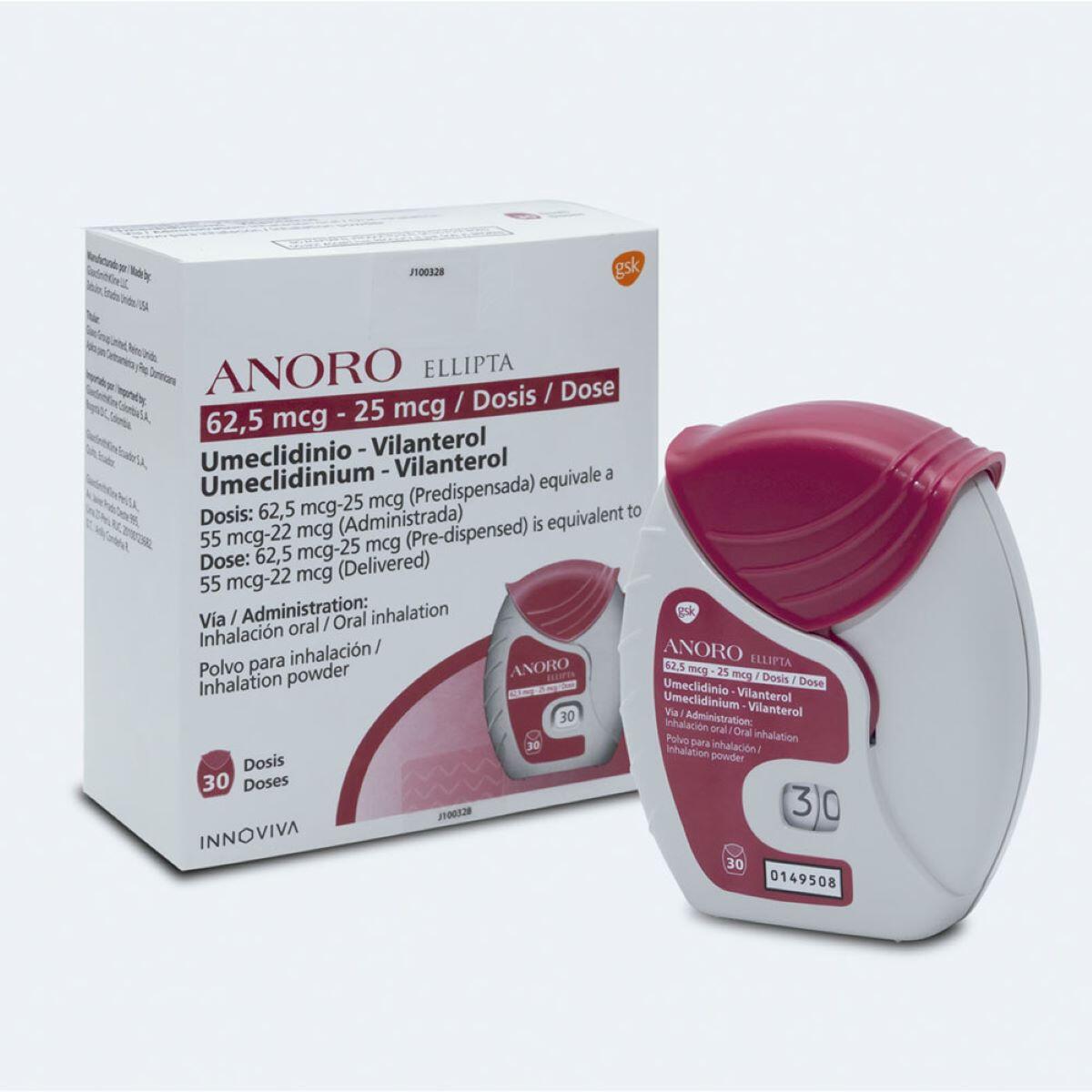 Anoro Umeclidinio/vilanterol 62.5/25 Mcg Inhalador X 30 Dosis