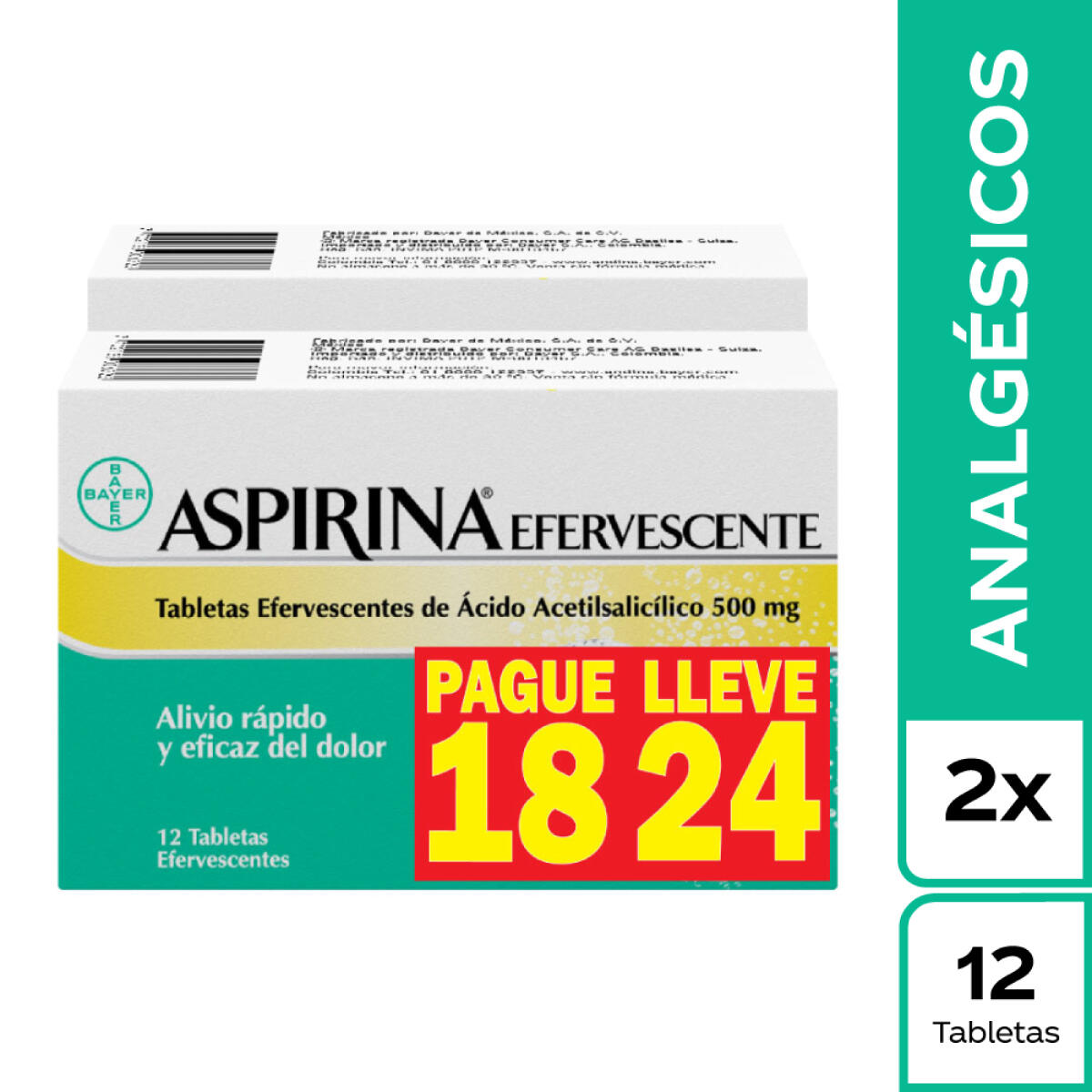 Aspirina Efervescente Acido Acetilsalicilico 500 Mg Pague 18 Lleve 24 Tabl