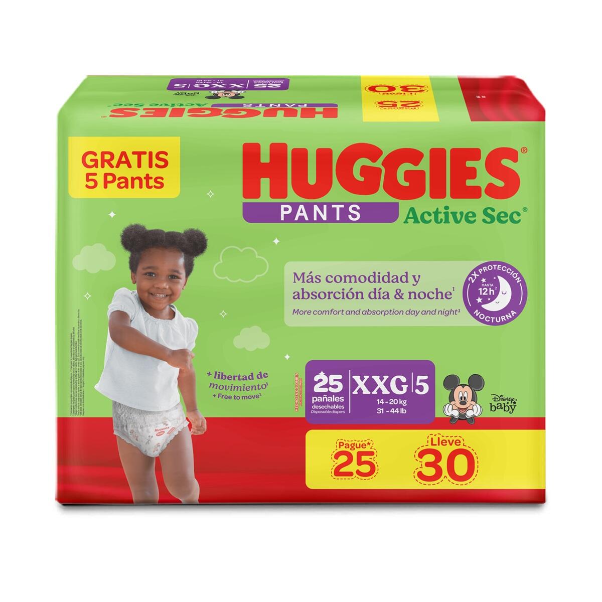 Panal Huggies Active Sec Pants Talla Xxg/5 Pague 25 Lleve 30 Und