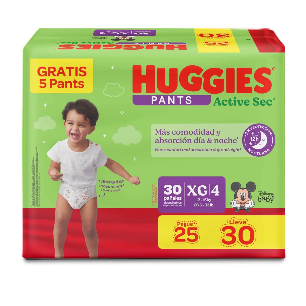 Panal Huggies Active Sec Pants Talla Xg/4 Pague 25 Lleve 30 Und