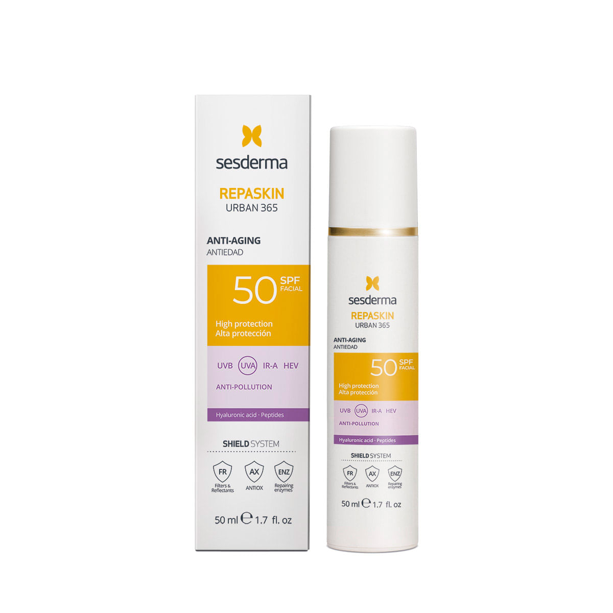 Protector Solar Facial Repaskin Urban 365 Antiedad Spf 50 X 50 Ml