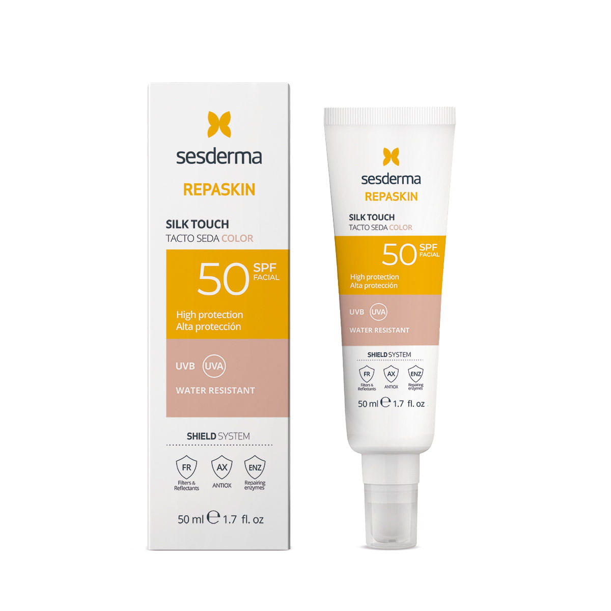 Protector Solar Facial Repaskin Tacto Seda Color Spf 50 X 50 Ml