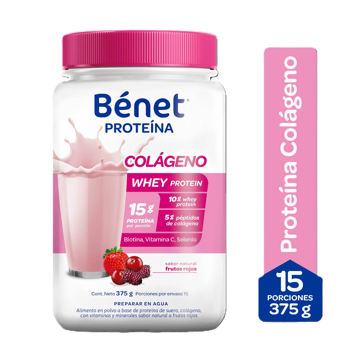 Whey Protein Benet Colageno Frutos Rojos X 375 Gr