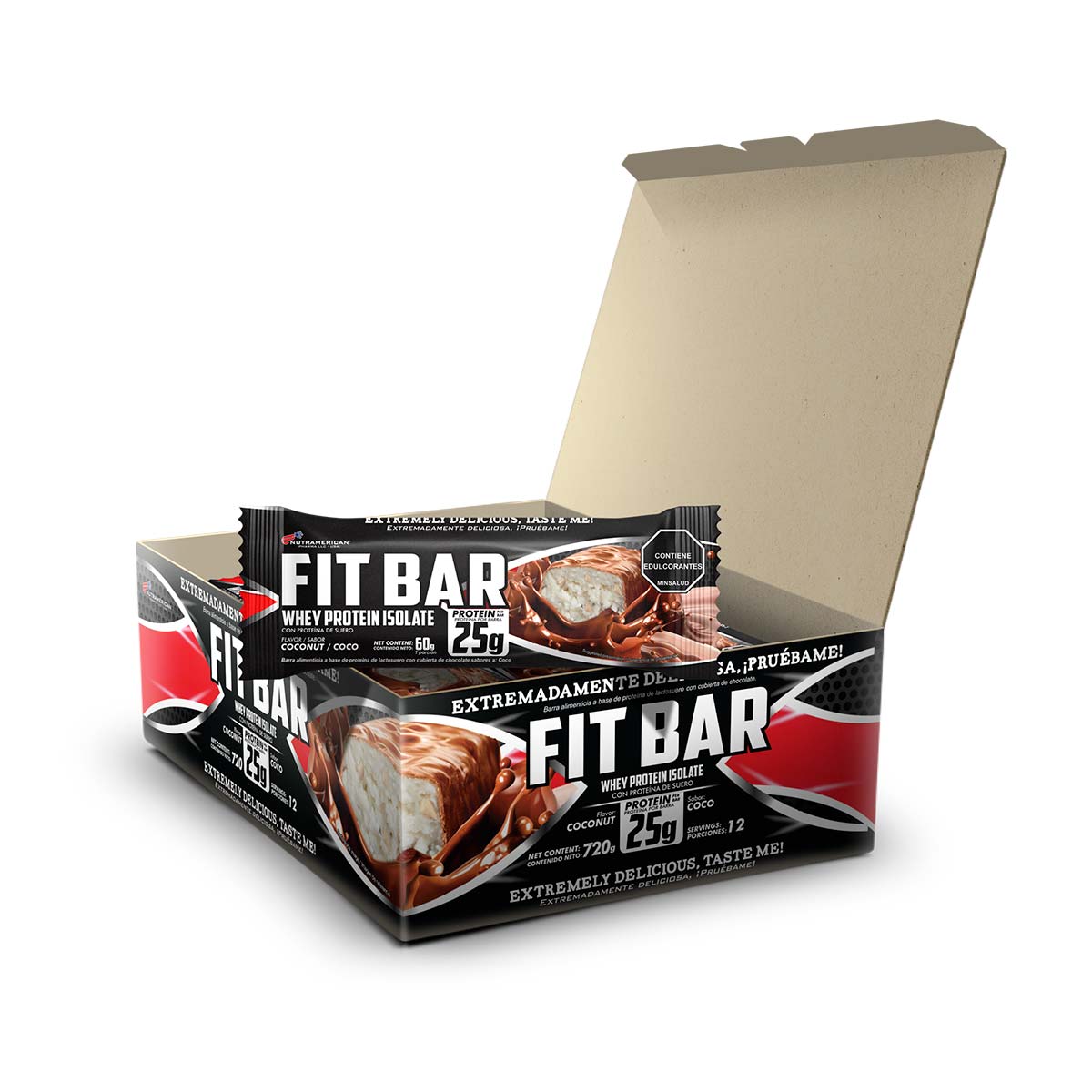 Barras Proteina Fit Bar Whey Isolate Coco X 12 Barras X 60 Gr C/u